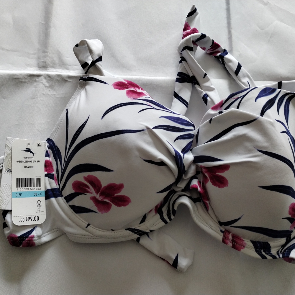 Tommy Bahama Pink and White Bikini Top with Floral Print